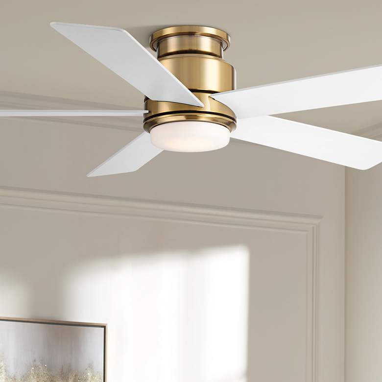 Image 1 52" Casa Vieja Grand Palm Soft Brass LED Damp Rated Hugger Fan