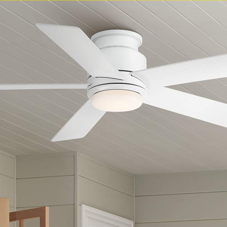 Image 1 52 inch Casa Vieja Grand Palm White LED Damp Rated Hugger Fan with Remote