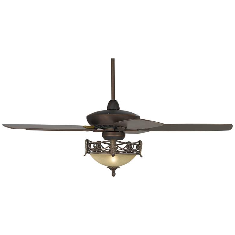 Image 2 52" Casa Vieja Journey Bronze Acanthus Scavo Glass LED Fan with Remote