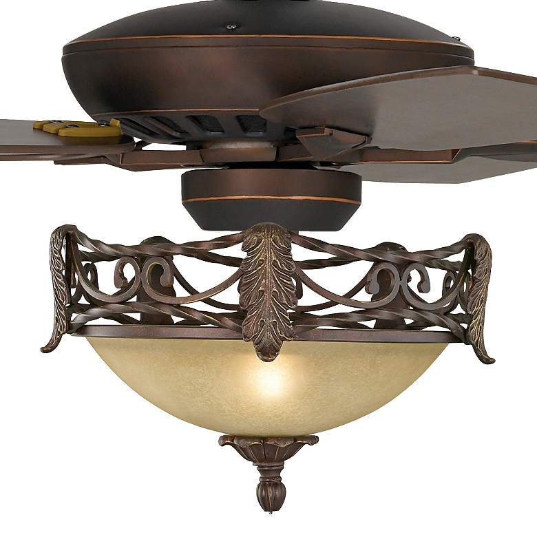 Image 3 52" Casa Vieja Journey Bronze Acanthus Scavo Glass LED Fan with Remote more views