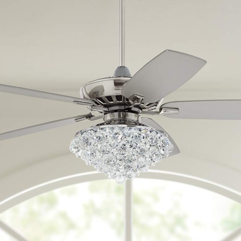 Image 1 52" Casa Vieja Journey Nickel and Crystal LED Ceiling Fan with Remote