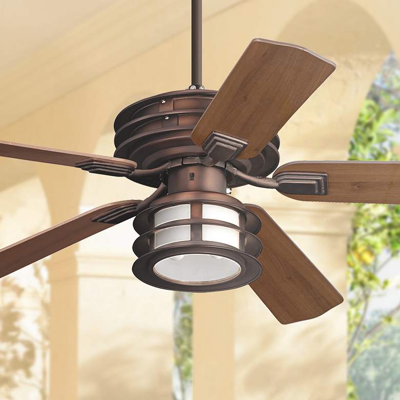 Image 1 52 inch Casa Vieja Mission II Bronze Outdoor LED Ceiling Fan