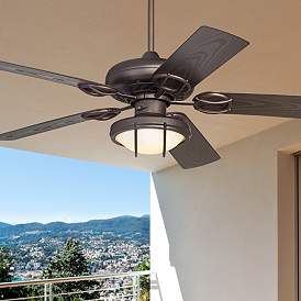 Image1 of 52" Casa Vieja Orb Bronze and White Glass LED Pull Chain Ceiling Fan