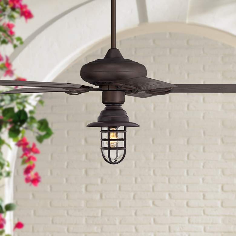 Image 1 52 inch Casa Vieja Orb Marlowe LED Cage Light Wet Rated Ceiling Fan