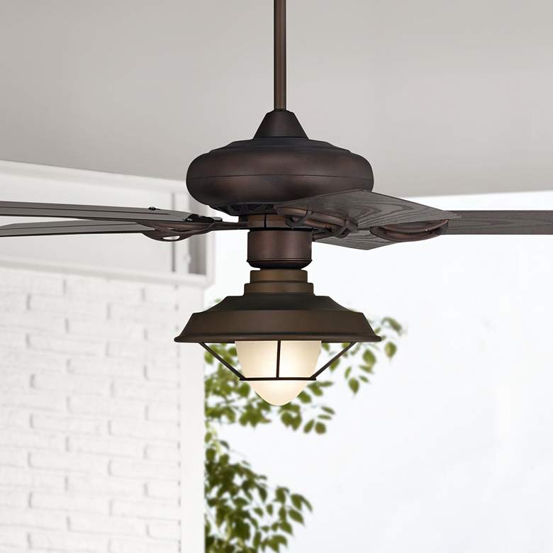 Image 1 52" Casa Vieja Orb Rustic Bronze LED Ceiling Fan with Pull Chain