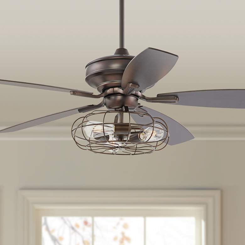 Image 1 52 inch Casa Vieja Pacific Beach Bronze Cage Light Ceiling Fan with Remote