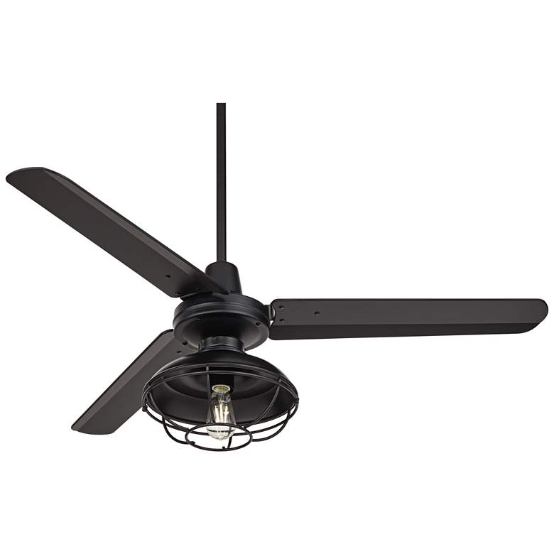 Image 2 52" Casa Vieja Plaza Matte Black Cage Damp Ceiling Fan with Remote