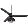 2_52" Casa Vieja Plaza Matte Black Cage Damp Ceiling Fan with Remote