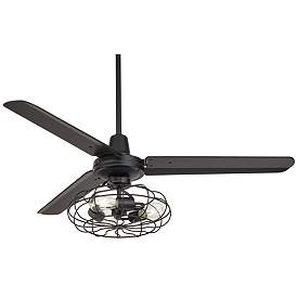 Image2 of 52" Casa Vieja Plaza Matte Black Cage Light Ceiling Fan with Remote