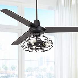 Image1 of 52" Casa Vieja Plaza Matte Black Cage Light Ceiling Fan with Remote