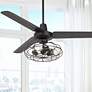 52" Casa Vieja Plaza Matte Black Cage Light Ceiling Fan with Remote