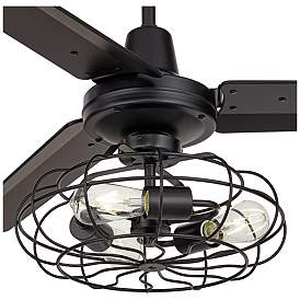 Image3 of 52" Casa Vieja Plaza Matte Black Cage Light Ceiling Fan with Remote more views