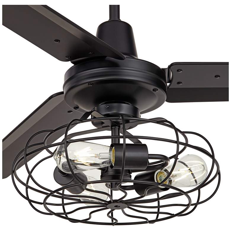 Image 3 52" Casa Vieja Plaza Matte Black Cage Light Ceiling Fan with Remote more views