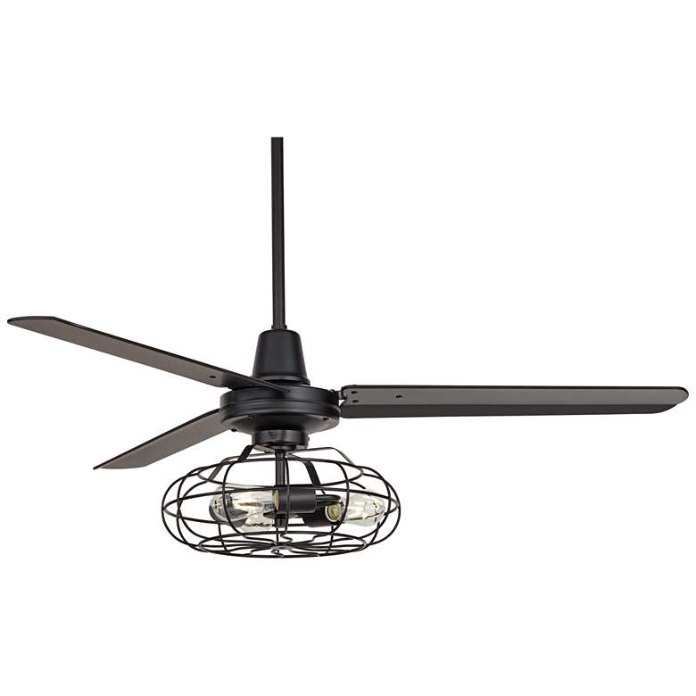 Image 6 52" Casa Vieja Plaza Matte Black Cage Light Ceiling Fan with Remote more views