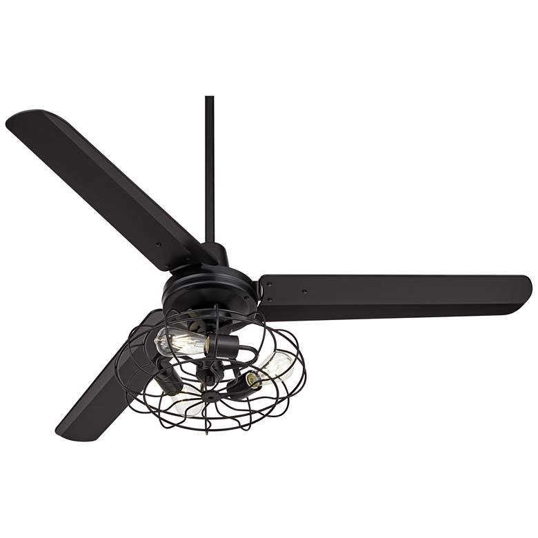 Image 7 52" Casa Vieja Plaza Matte Black Cage Light Ceiling Fan with Remote more views