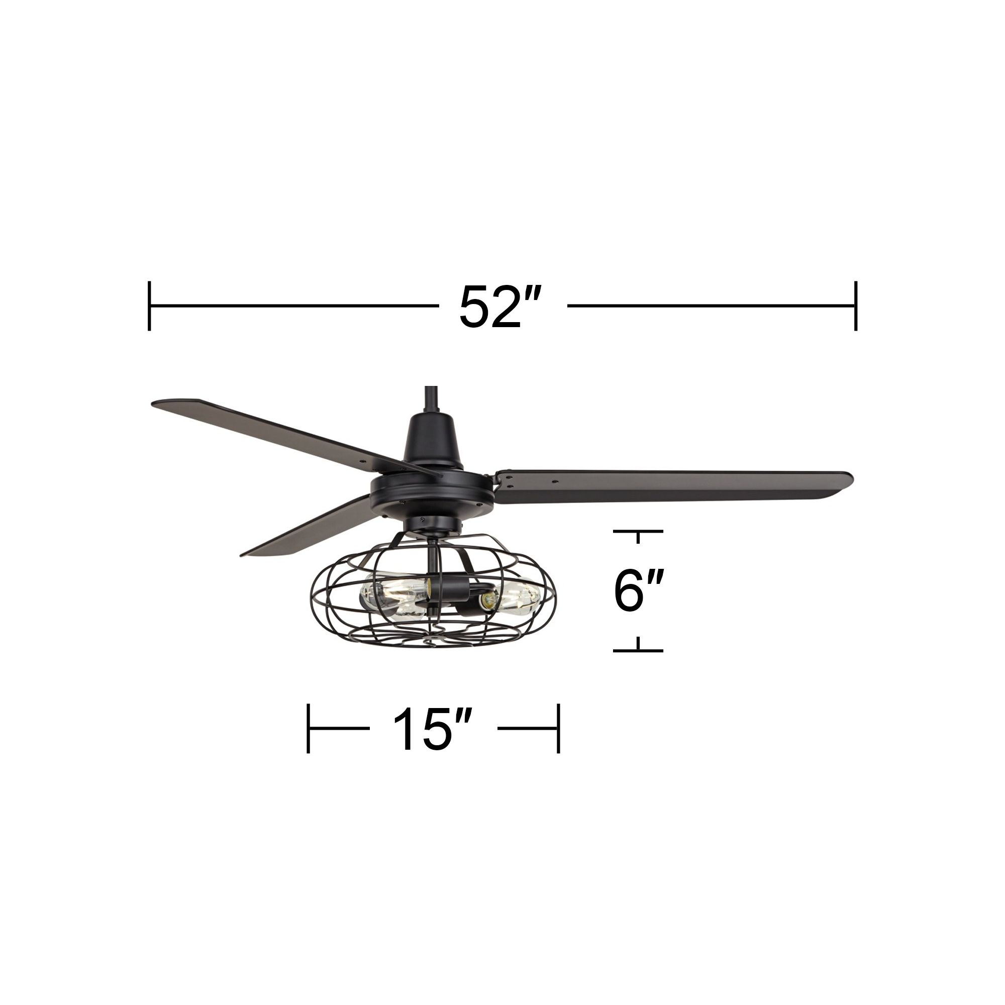 52" Casa Vieja Plaza Matte Black Cage Light Ceiling Fan with Remote