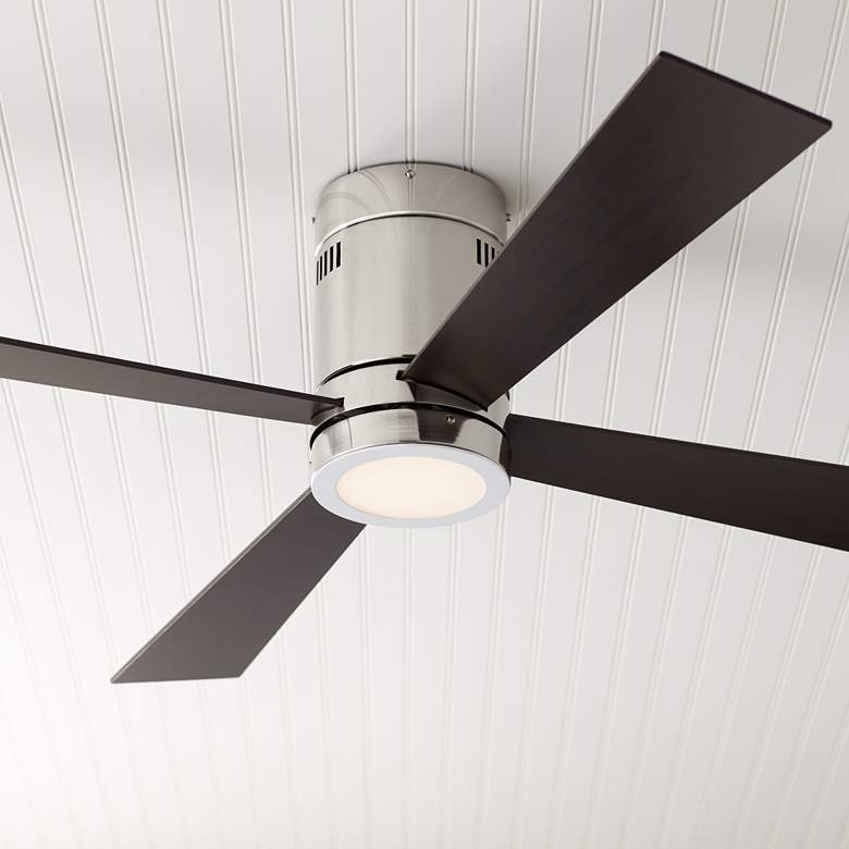 Image 1 52" Casa Vieja Revue Brushed Nickel LED Hugger Ceiling Fan with Remote