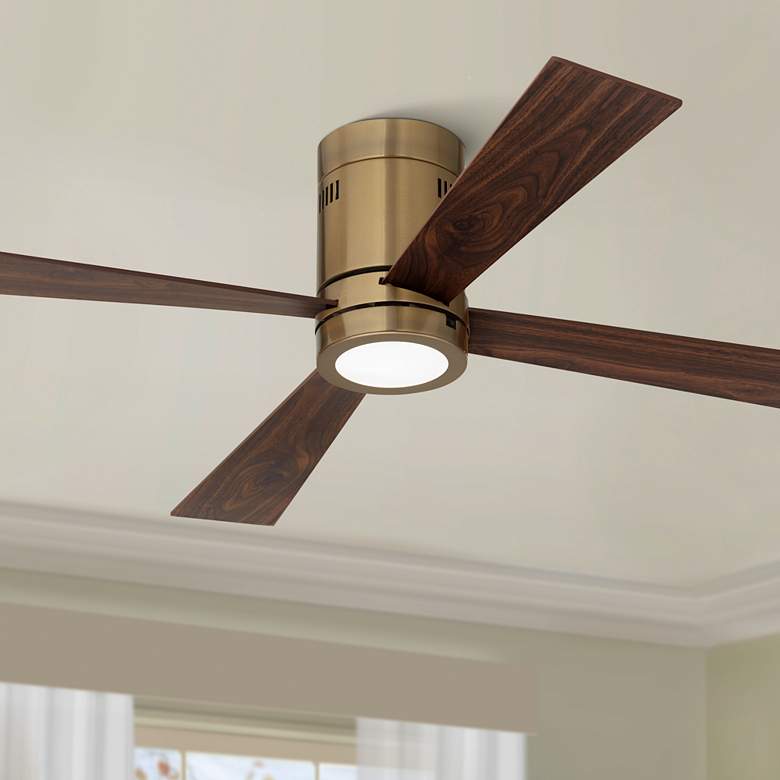 Image 1 52 inch Casa Vieja Revue Soft Brass LED Hugger Ceiling Fan with Remote