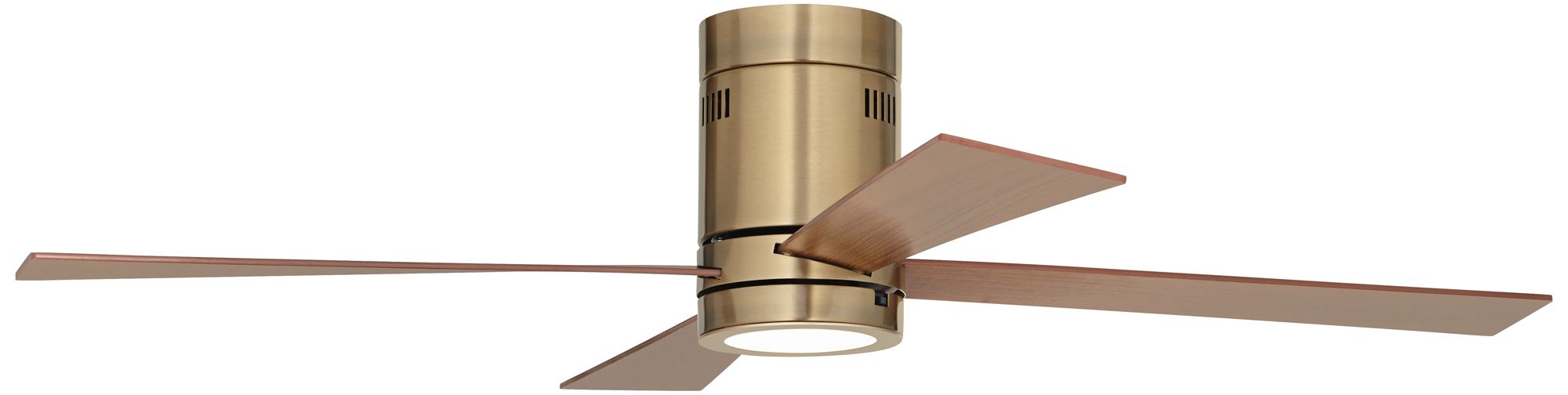52" Casa Vieja Revue Soft Brass LED Hugger Ceiling Fan with Remote in scene
