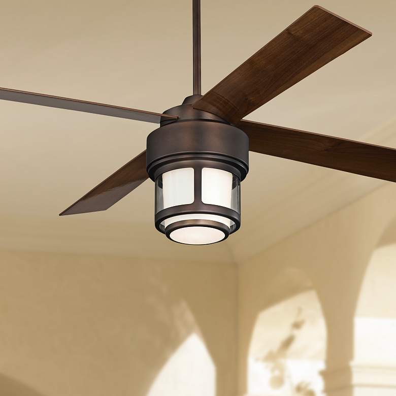 Image 1 52 inch Casa Vieja Tercel Bronze LED Damp Rated Ceiling Fan with Remote