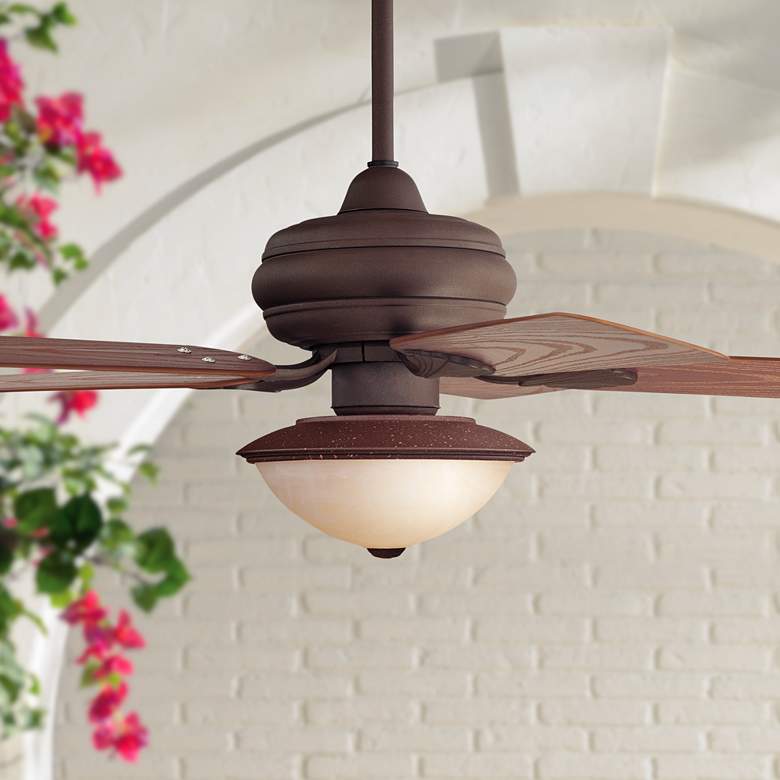 Image 1 52 inch Casa Vieja Tropical Oak Frosted Glass LED Ceiling Fan