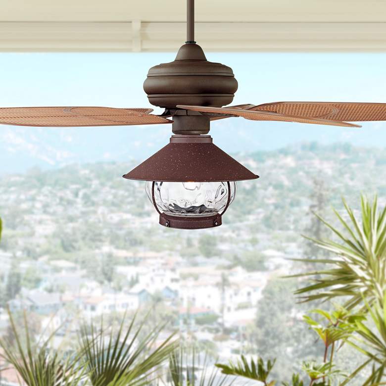 Image 1 52 inch Casa Vieja Tropical Rattan Blade Lantern LED Ceiling Fan