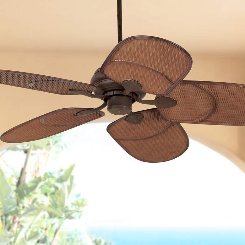 Image 1 52" Casa Vieja Tropical Rattan Wet Rated Ceiling Fan with Pull Chain