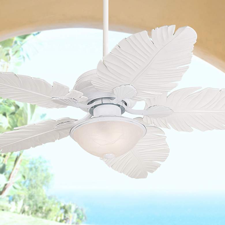 Image 1 52 inch Casa Vieja White Palm Leaf Outdoor LED Ceiling Fan