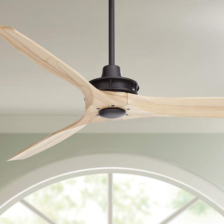 Image 1 52" Casa Vieja Windspun Black Natural Wood Ceiling Fan with Remote