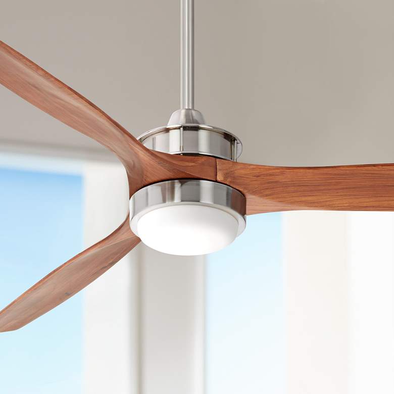 Image 1 52 inch Casa Vieja Windspun DC Walnut Nickel LED Ceiling Fan with Remote