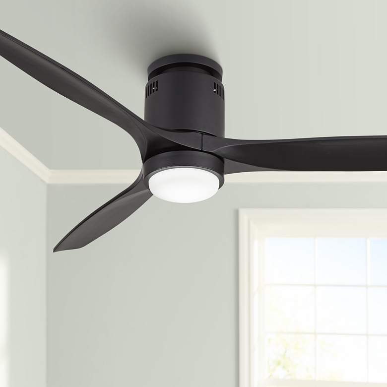 Image 1 52" Casa Vieja Windspun Matte Black LED Hugger Ceiling Fan with Remote