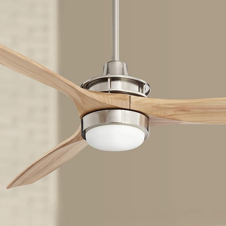 Image 1 52" Casa Windspun Nickel Natural Wood LED Ceiling Fan with Remote