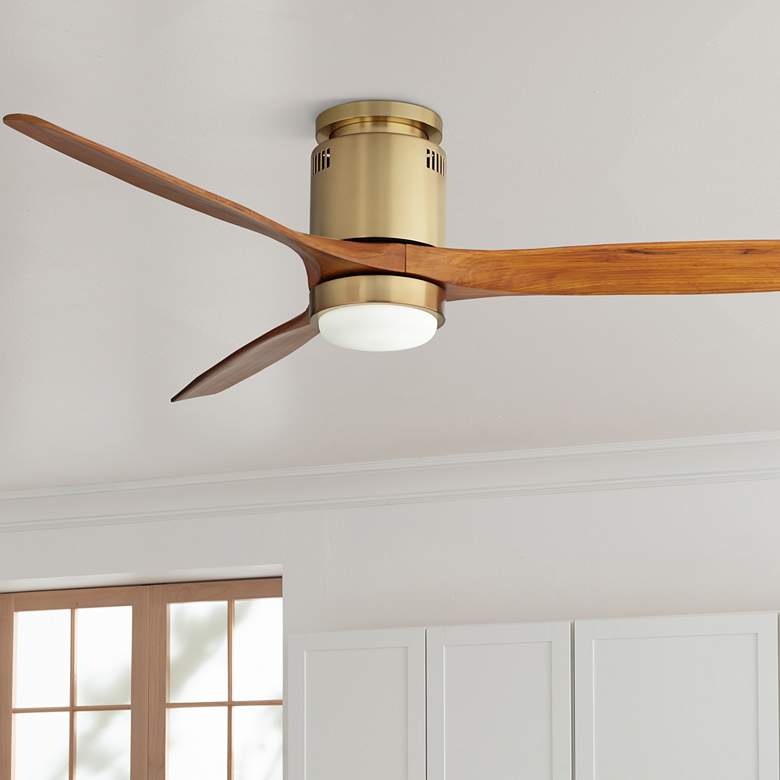 Image 1 52 inch Casa Windspun Soft Brass LED DC Hugger Ceiling Fan with Remote