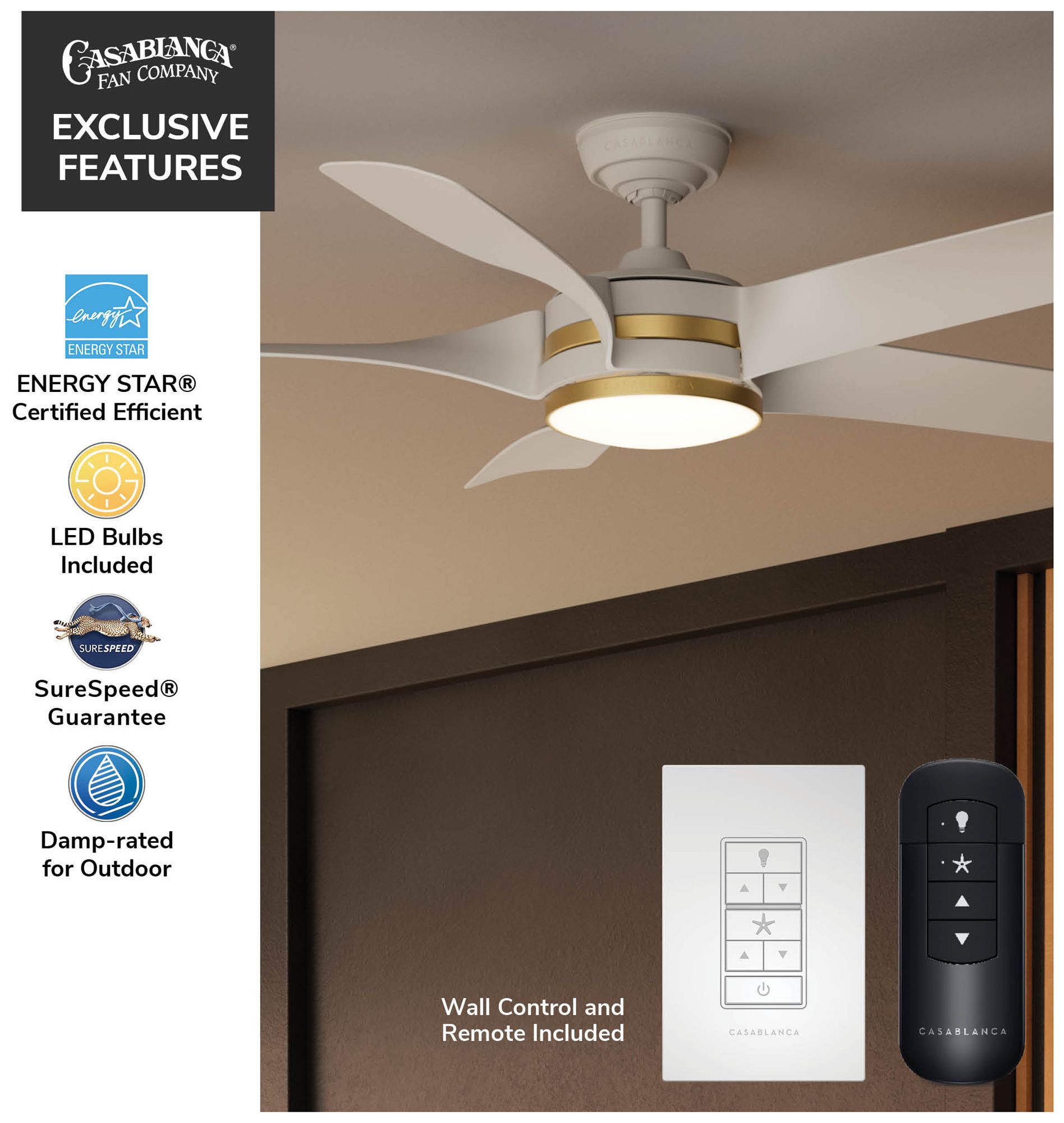 Image 4 52" Casablanca Julia ENERGY STAR Fresh White Damp Rated Ceiling Fan more views