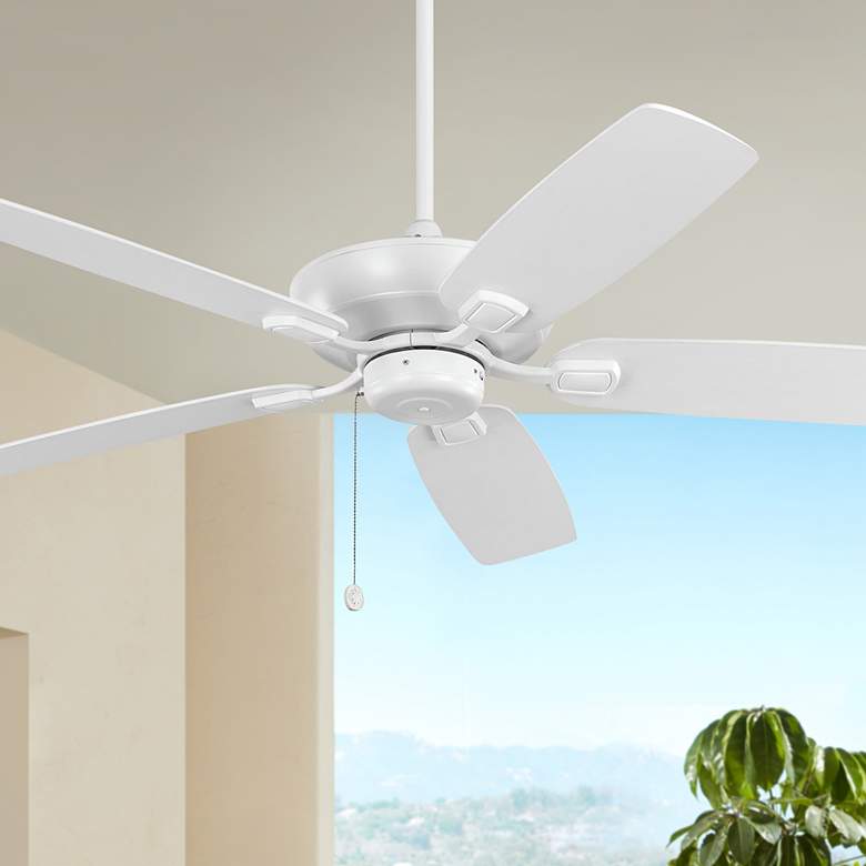 Image 1 52" Colony Matte White Damp Rated Pull Chain Ceiling Fan