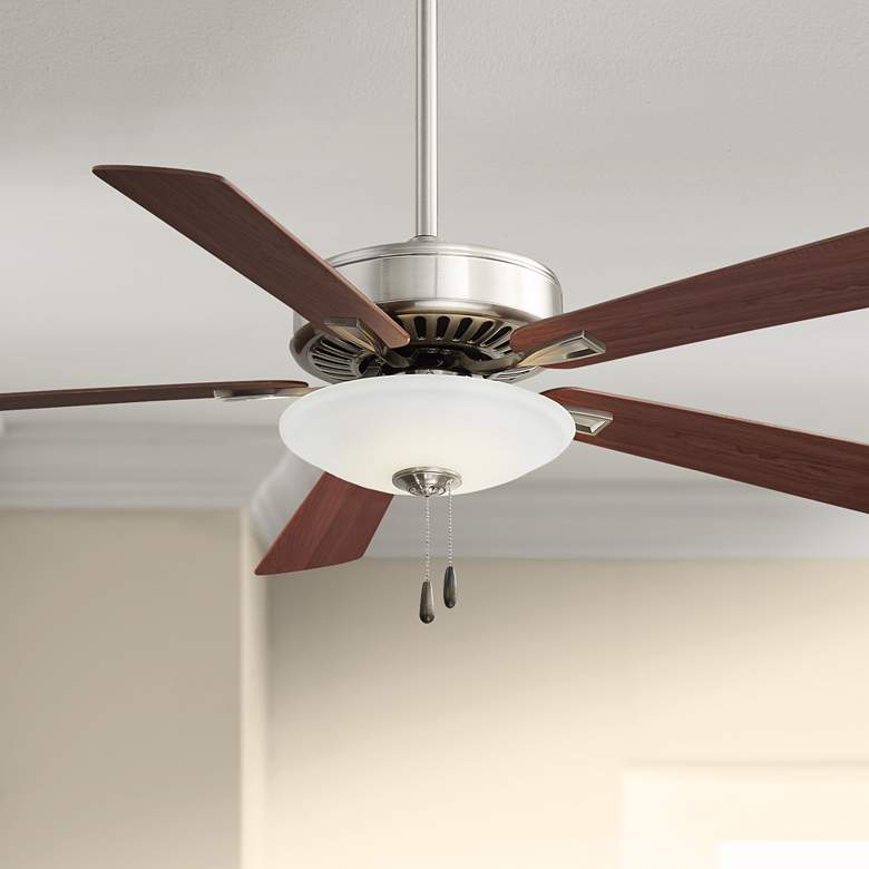 Image 1 52" Contractor Nickel - Maple LED Light Ceiling Fan with Pull Chain