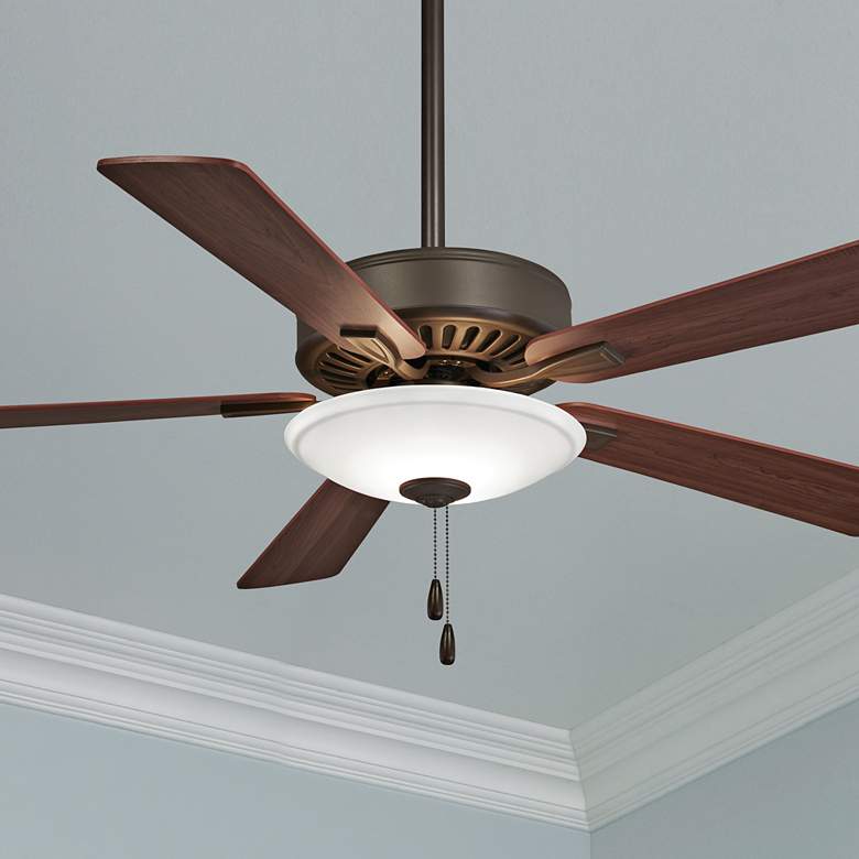Image 1 52 inch Contractor Oil-Rubbed Bronze LED Light Pull Chain Ceiling Fan