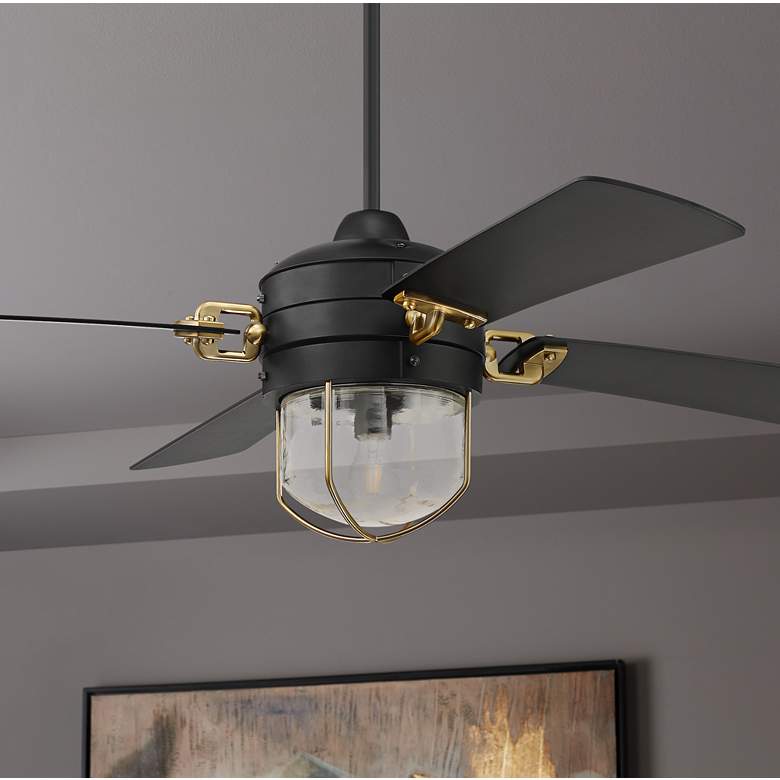 52 inch Craftmade Nola Black and Brass LED Ceiling Fan with Wall Control