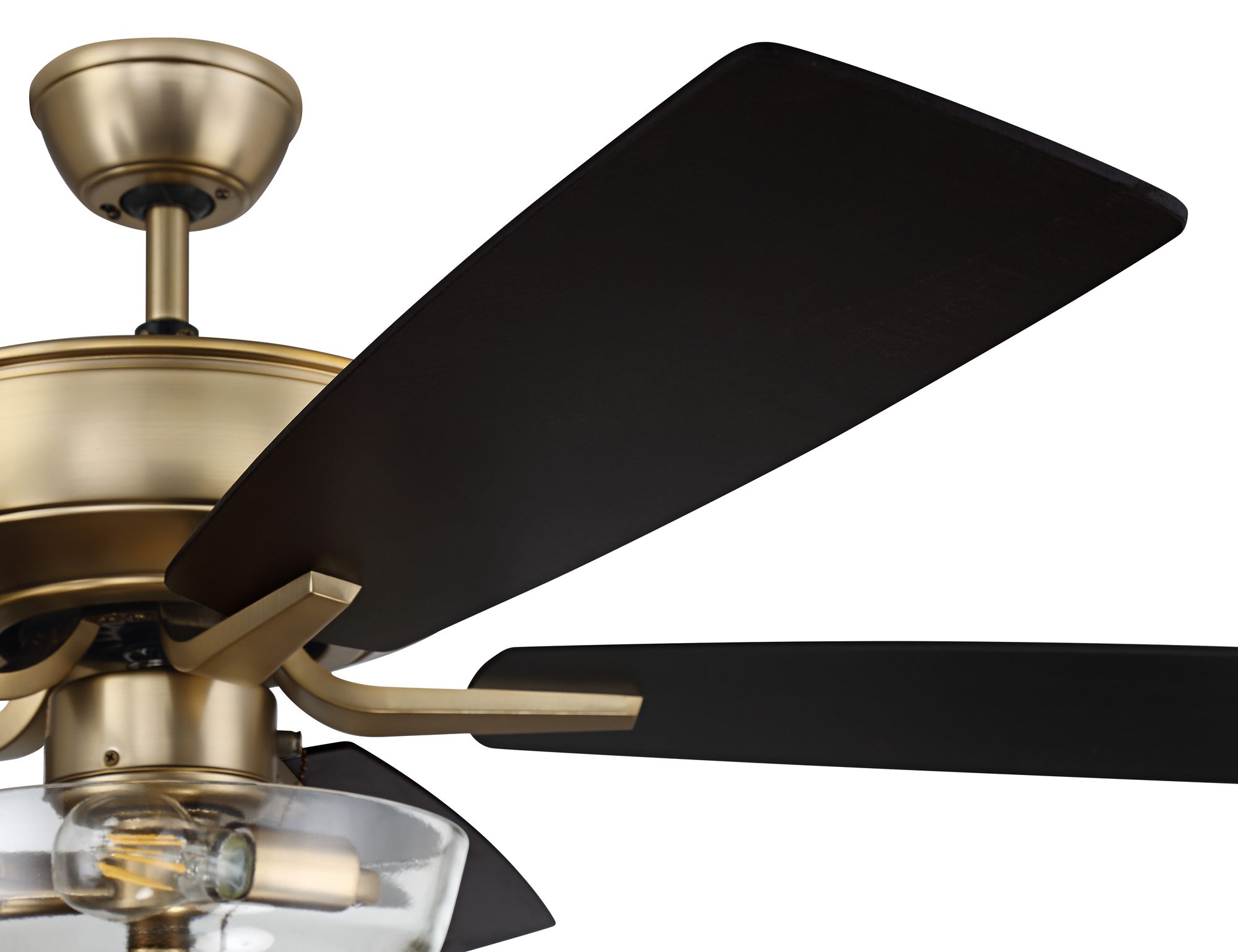 52" Craftmade Pro Plus Satin Brass Black LED Pull Chain Ceiling Fan in scene