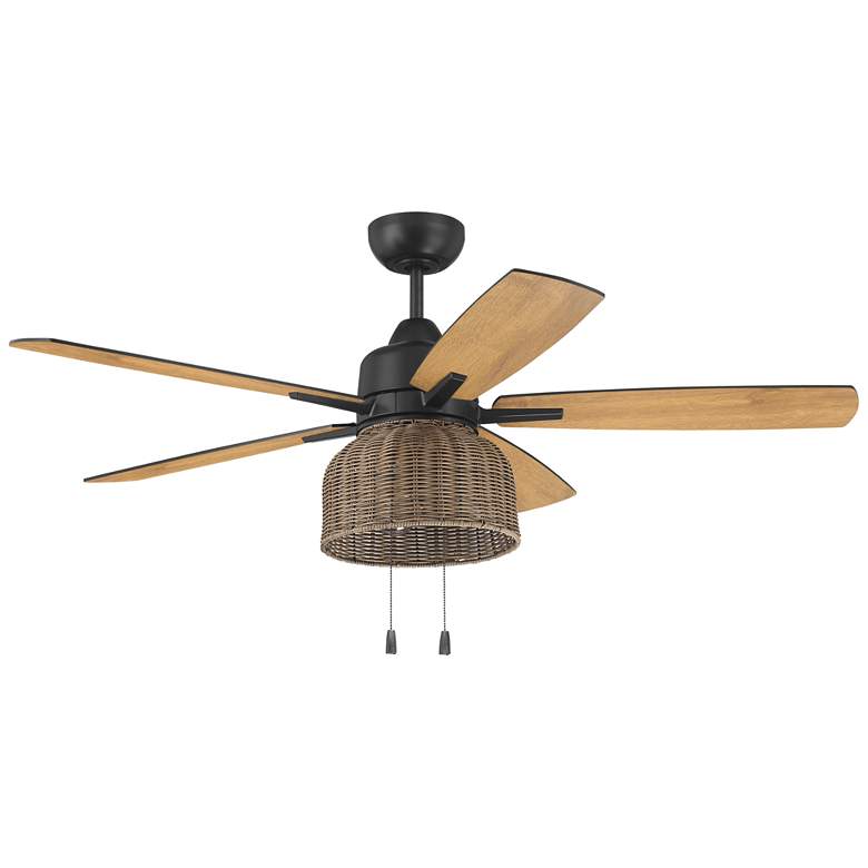 Image 1 52" Craftmade Woven Flat Black LED Outdoor Pull-Chain Ceiling Fan