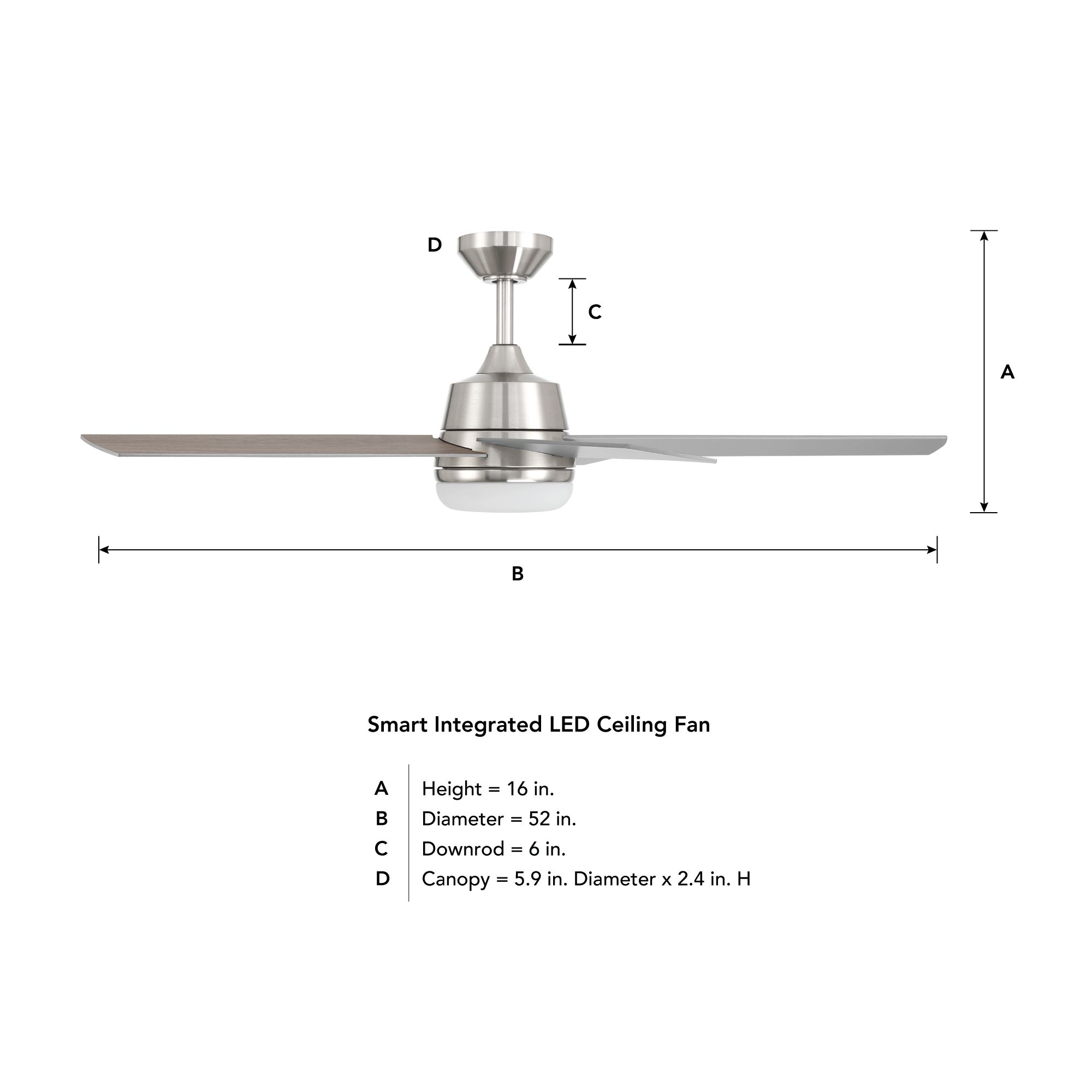 52" Designers Astrea LED Brushed Nickel LED Smart Ceiling Fan