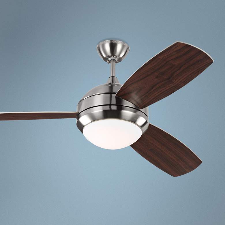Image 1 52 inch Discus Trio Brushed Steel Damp LED Ceiling Fan