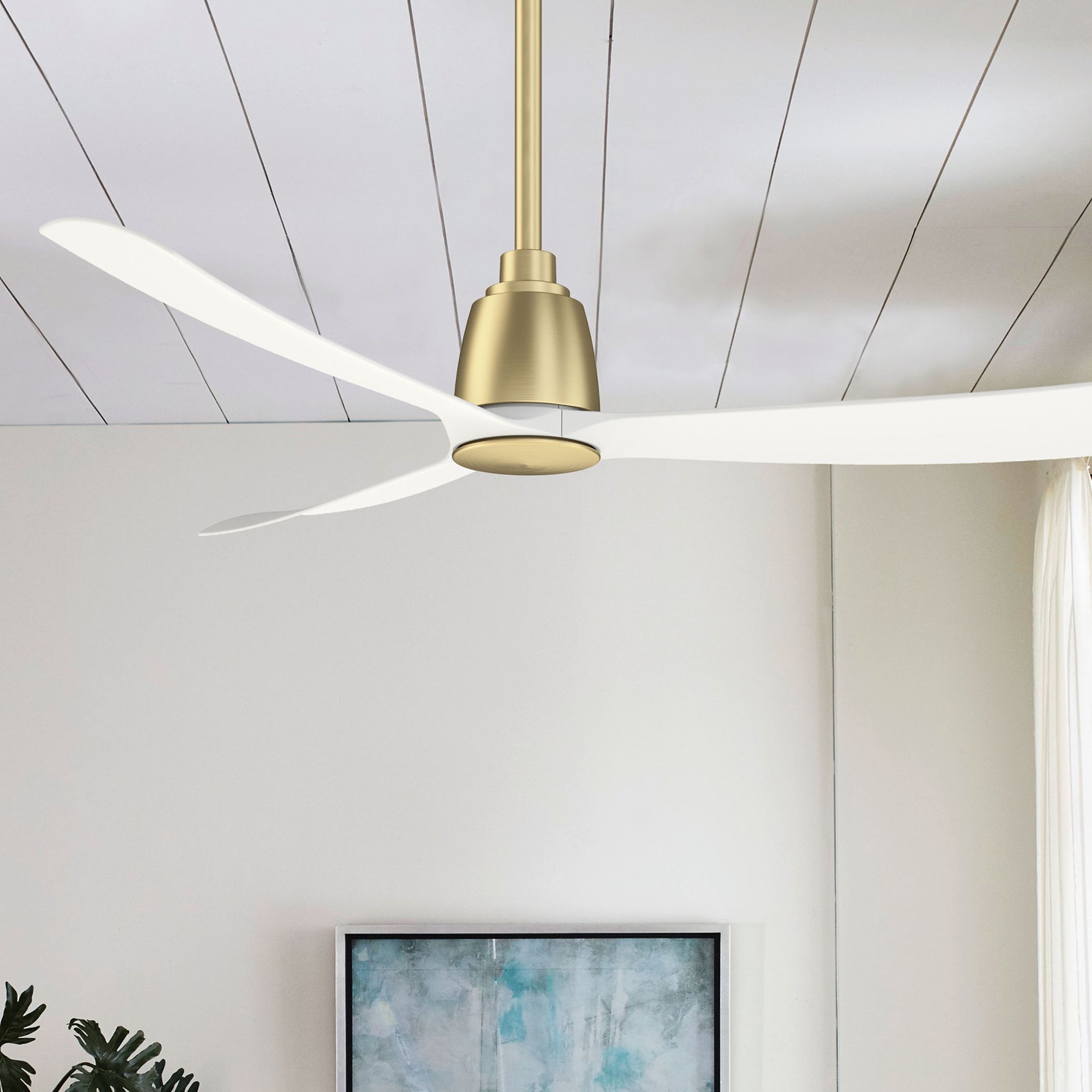 52" Fanimation Kute Satin Brass Damp Rated Ceiling Fan with Remote 83T71 Lamps Plus