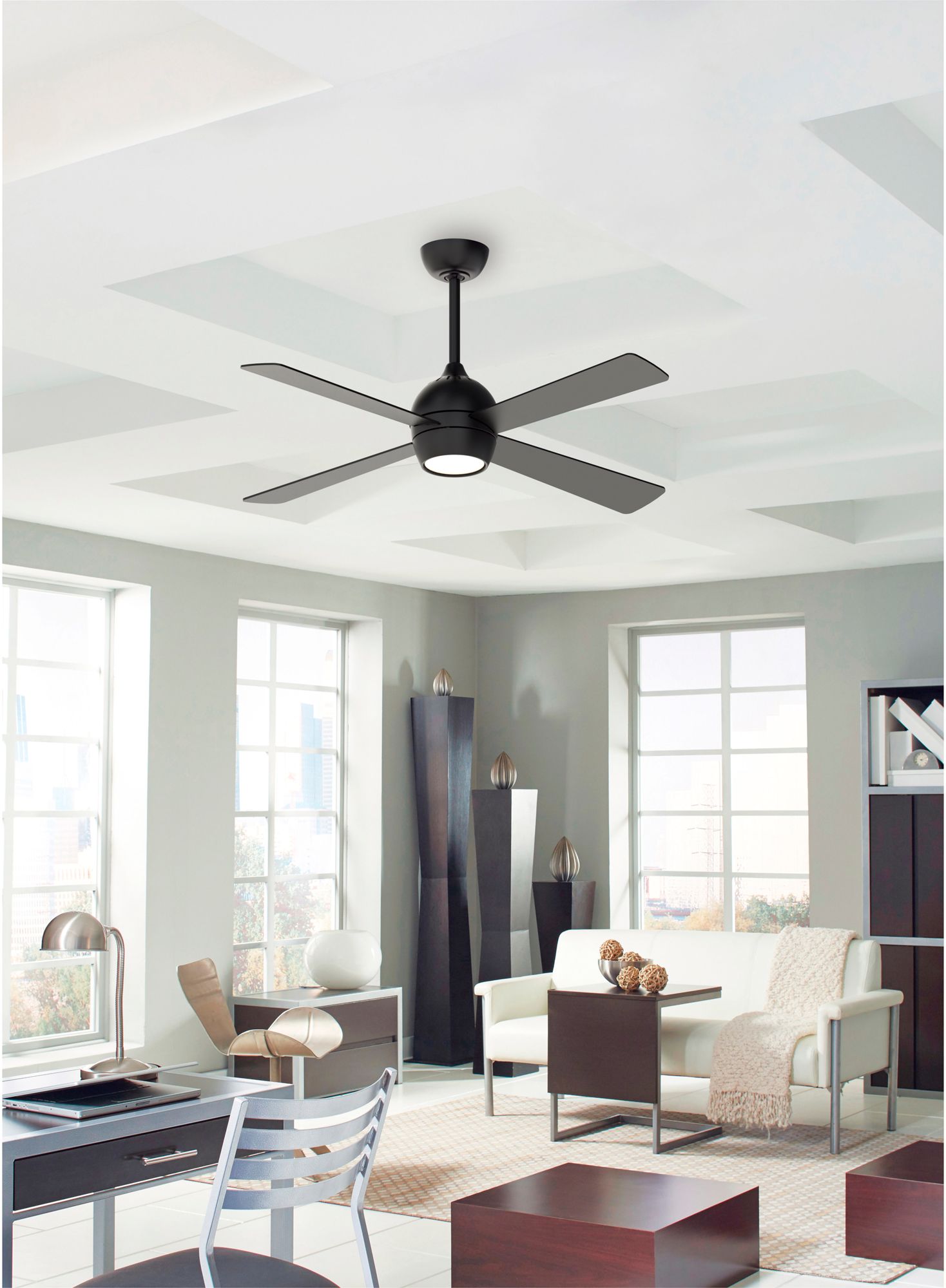 52" Fanimation Kwad Black Finish LED Ceiling Fan with Remote