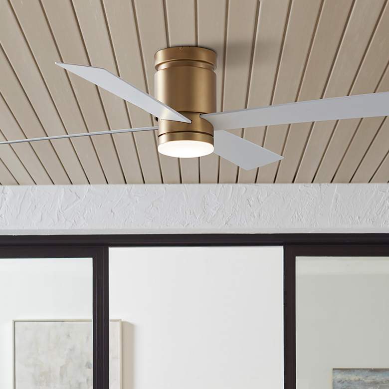Image 1 52" Fanimation Kwartet Satin Brass CCT LED Hugger Ceiling Fan