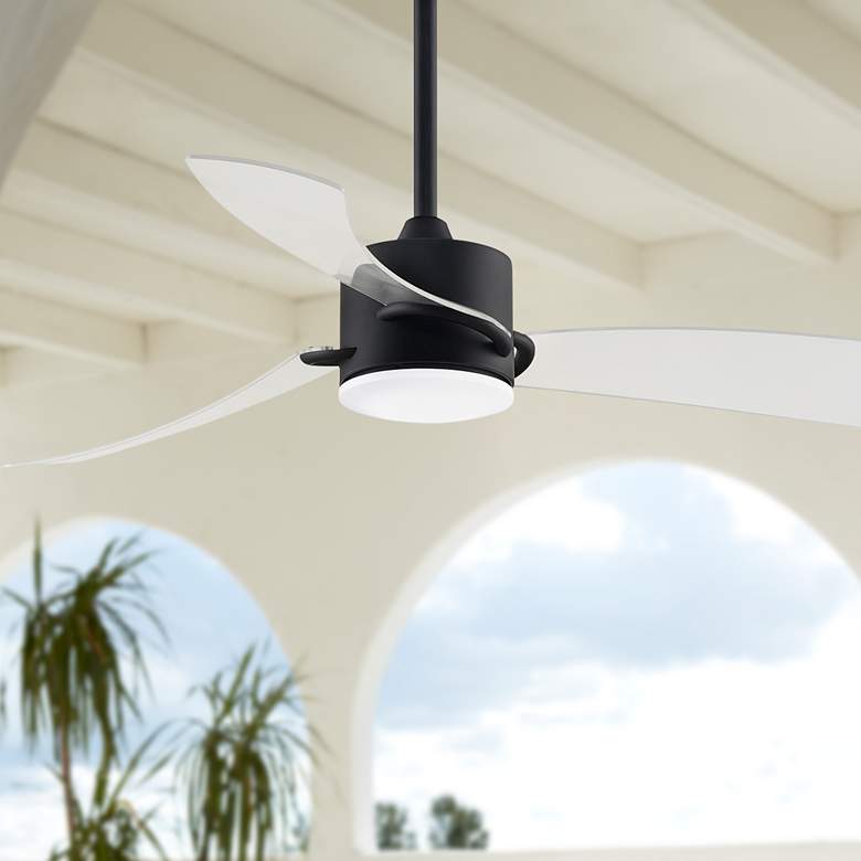 Image 1 52 inch Fanimation Sculptaire Black LED Damp Rated Ceiling Fan with Remote