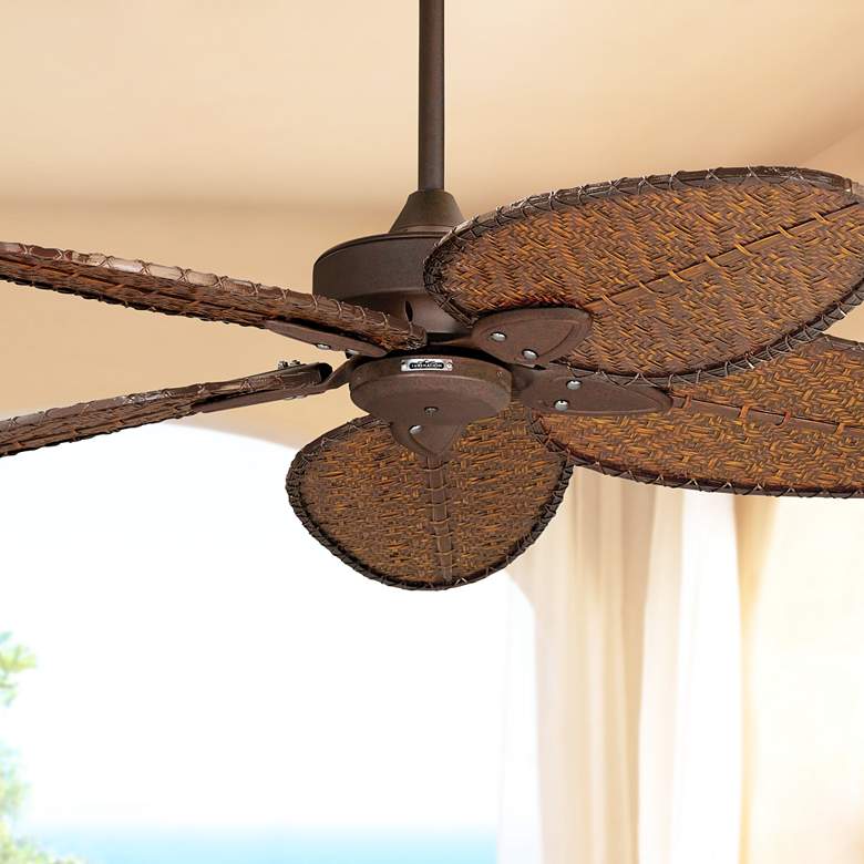 Image 1 52" Fanimation Windpointe Rust Bamboo Damp Rated Fan with Pull Chain