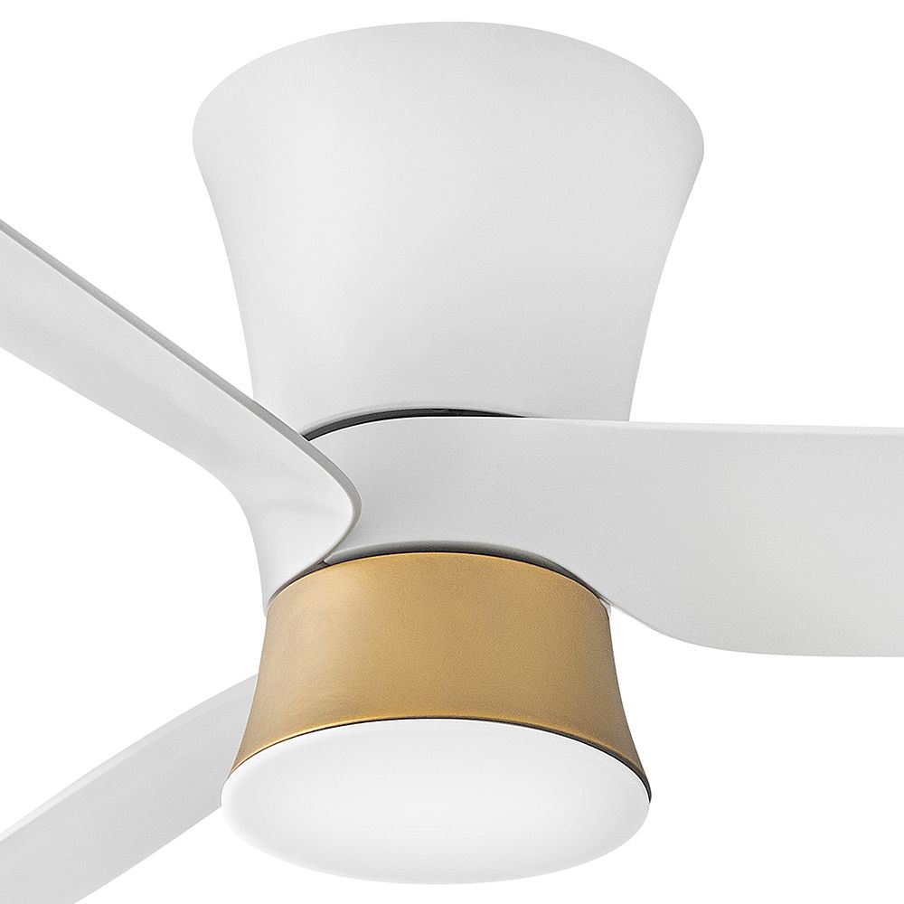 52" Hinkley Neo Matte White Wet Rated LED Hugger Smart Ceiling Fan in scene