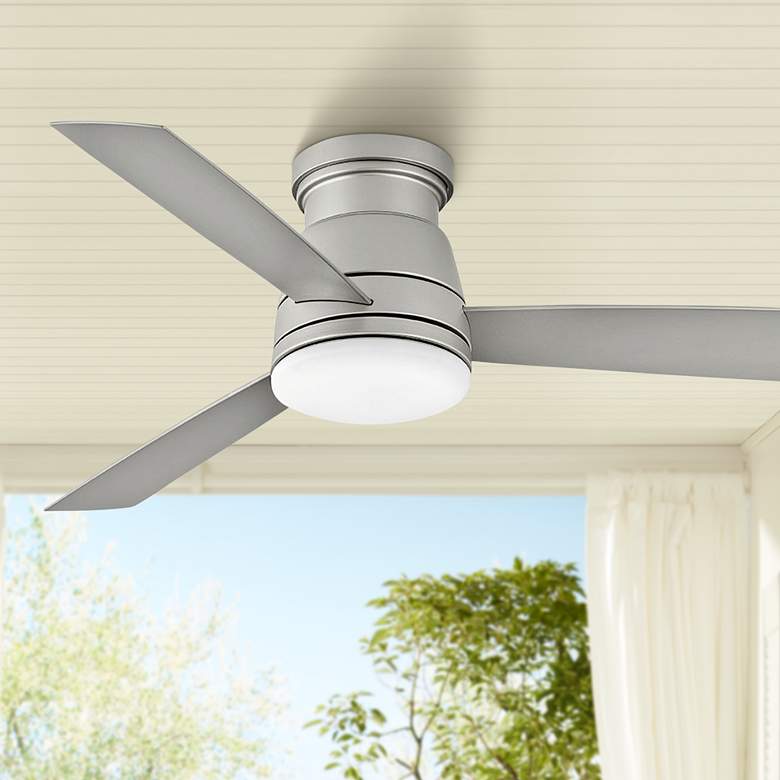 Image 1 52" Hinkley Trey Brushed Nickel Wet Rated LED Hugger Ceiling Fan