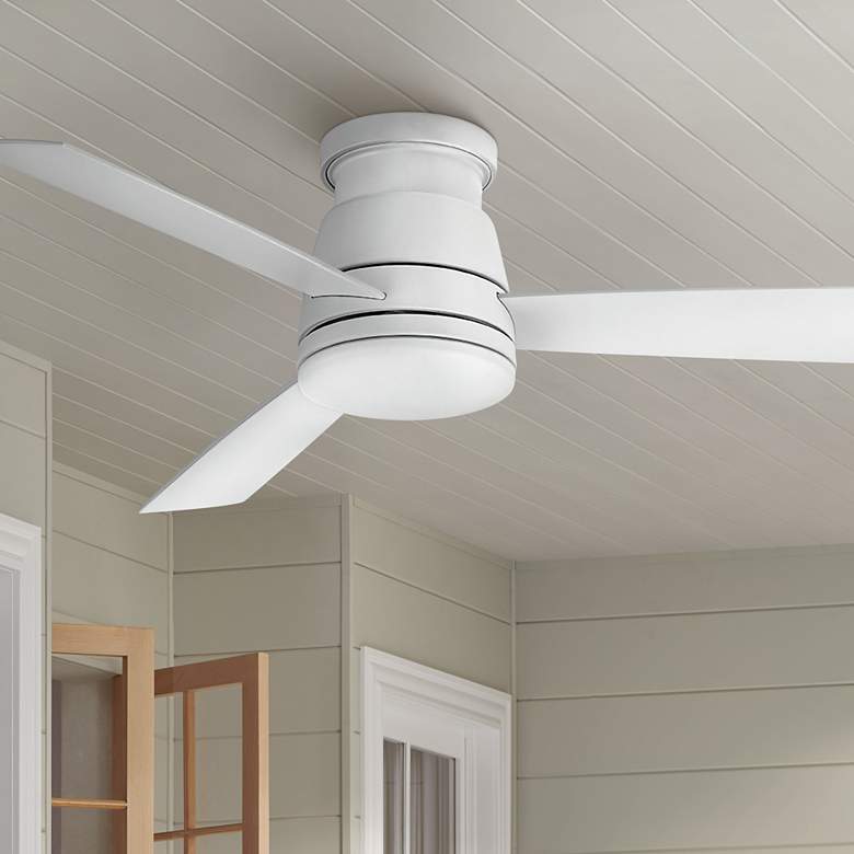 Image 1 52 inch Hinkley Trey Matte White Wet Rated LED Hugger Ceiling Fan